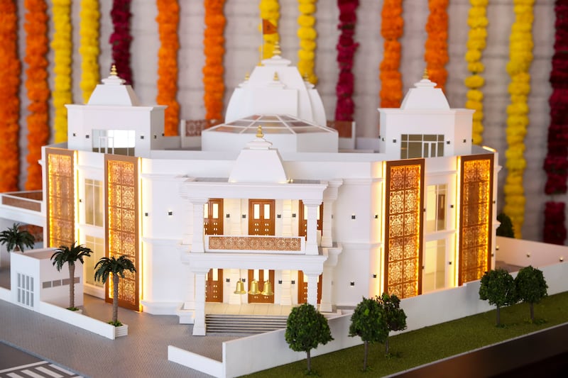 An architect's model of the Hindu temple at Jebel Ali.