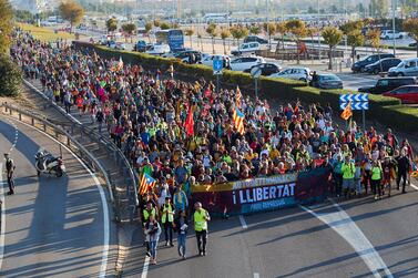 A protest march from Girona to Barcelona during the second day of the so-called 'Protest Marches for Freedom'. EPA