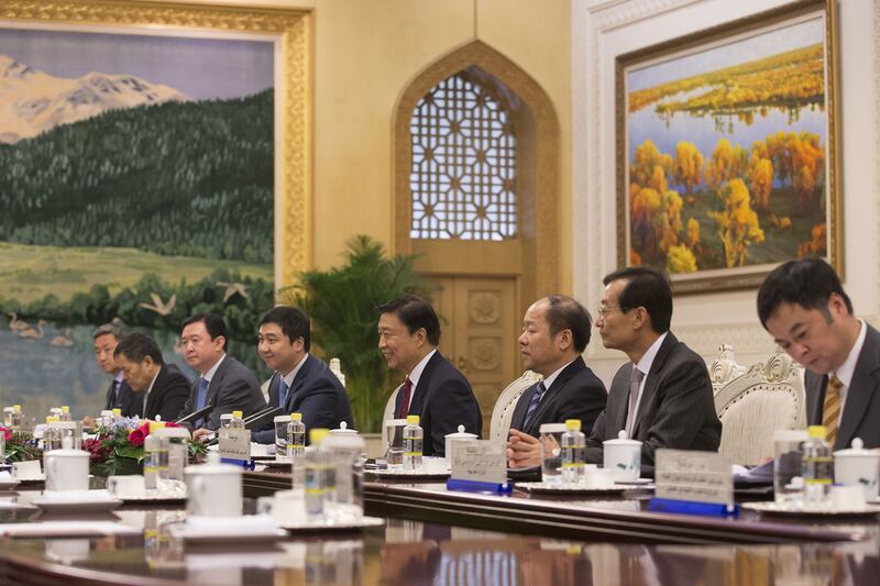 Li Yuanchao, vice president of China (fourth right), met with UAE officials at the Great Hall of the People during a state visit to China. Ryan Carter / Crown Prince Court - Abu Dhabi

---