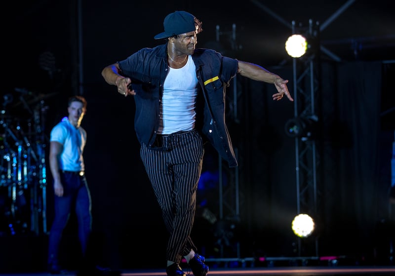 Dharmesh Patel, Riverdance tap dancer, on stage at Jubilee Park. Victor Besa/The National.