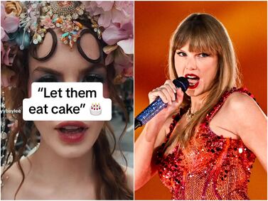 Influencer Haley Kalil, left, has been criticised for a 'let them eat cake' video posted from the Met Gala, and the digital blockout has led to Taylor Swift, right, losing thousands of followers online. TikTok / AFP