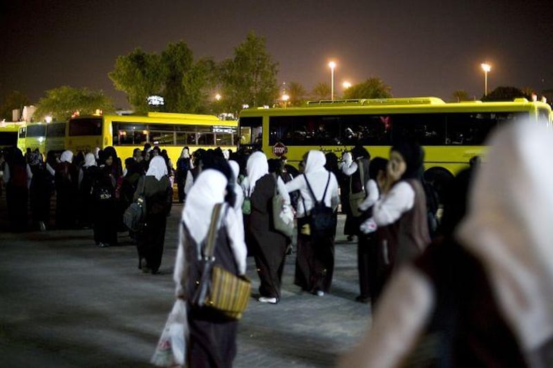 Girls wait to get on a bus at the National Charity School in Dubai. Bus drivers could be among school personnel to have first-aid training.