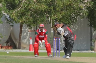 UAE, in grey, saw their final Cricket World Cup League Two match against Oman called off due to the death of Sultan Qaboos. Courtesy Oman Cricket