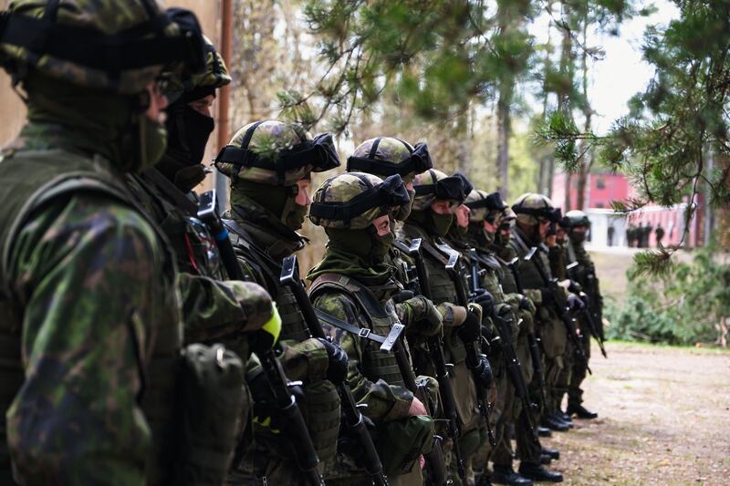 Members of the MPK, the National Defence Training Association of Finland, attend training in Helsinki. AFP