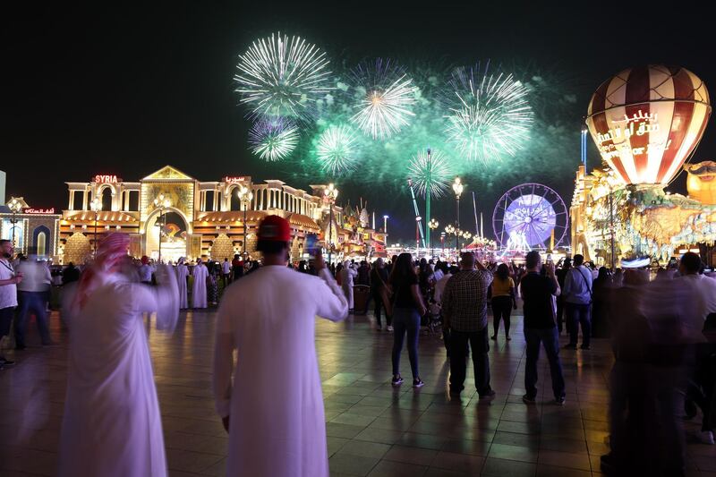 Global Village does the World record attempt of the highest fireworks. 20 skydivers landing in Global Village with fireworks on May 2nd, 2021. Chris Whiteoak / The National. 
Reporter: Katy Gillett for Lifestyle