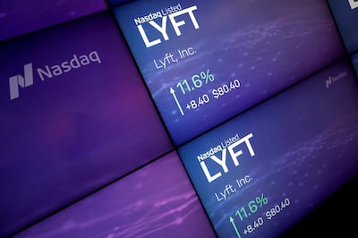 The stock price of Lyft Inc. is seen on a display after the company's IPO at the Nasdaq Market Site in New York City, New York, U.S., March 29, 2019. REUTERS/Mike Segar