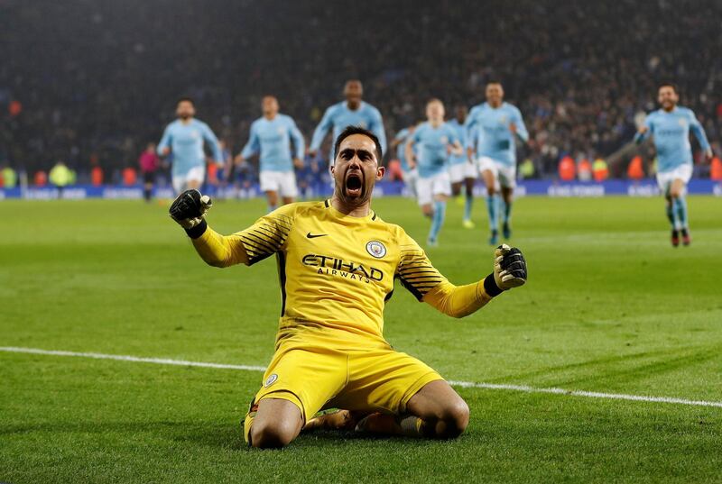 Soccer Football - Carabao Cup Quarter Final - Leicester City vs Manchester City - King Power Stadium, Leicester, Britain - December 19, 2017   Manchester City's Claudio Bravo celebrates after winning the penalty shootout   REUTERS/Darren Staples    EDITORIAL USE ONLY. No use with unauthorized audio, video, data, fixture lists, club/league logos or "live" services. Online in-match use limited to 75 images, no video emulation. No use in betting, games or single club/league/player publications.  Please contact your account representative for further details.     TPX IMAGES OF THE DAY
