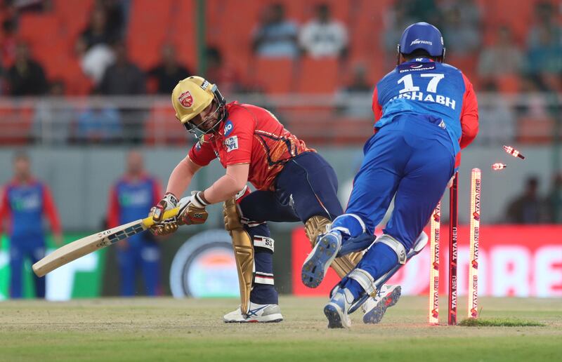 Delhi Capitals' wicketkeeper Rishabh Pant stumps Punjab Kings' Jitesh Sharma. AP