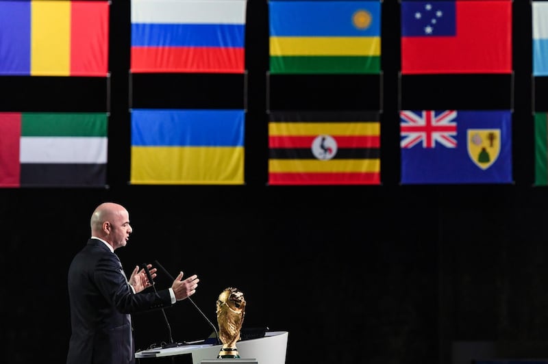FIFA president Gianni Infantino gives a speech during the 68th FIFA Congress at the Expocentre in Moscow, Russia, on June 13, 2018. Kirill Kudryavtsev / AFP