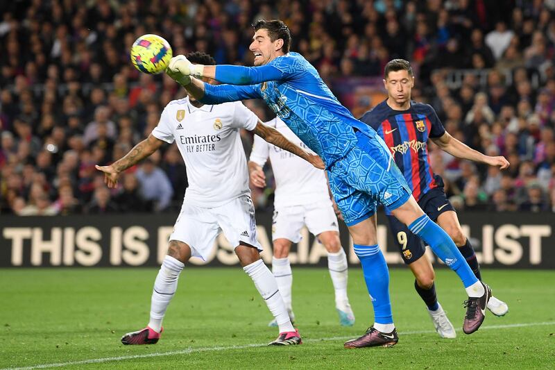 REAL MADRID PLAYER RATINGS: Thibaut Courtois – 7. Made a string of world-class saves and proved why he’s one of the best in the business in his position. AFP