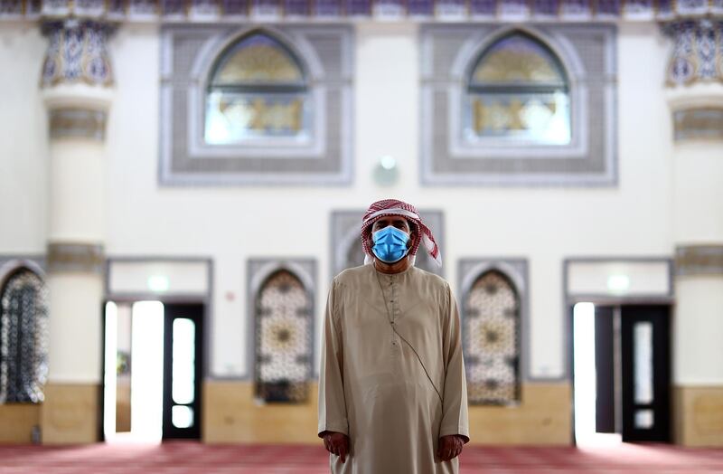 A worshipper at Al Farooq Omar bin Al Khattab Mosque in Dubai. Getty Images