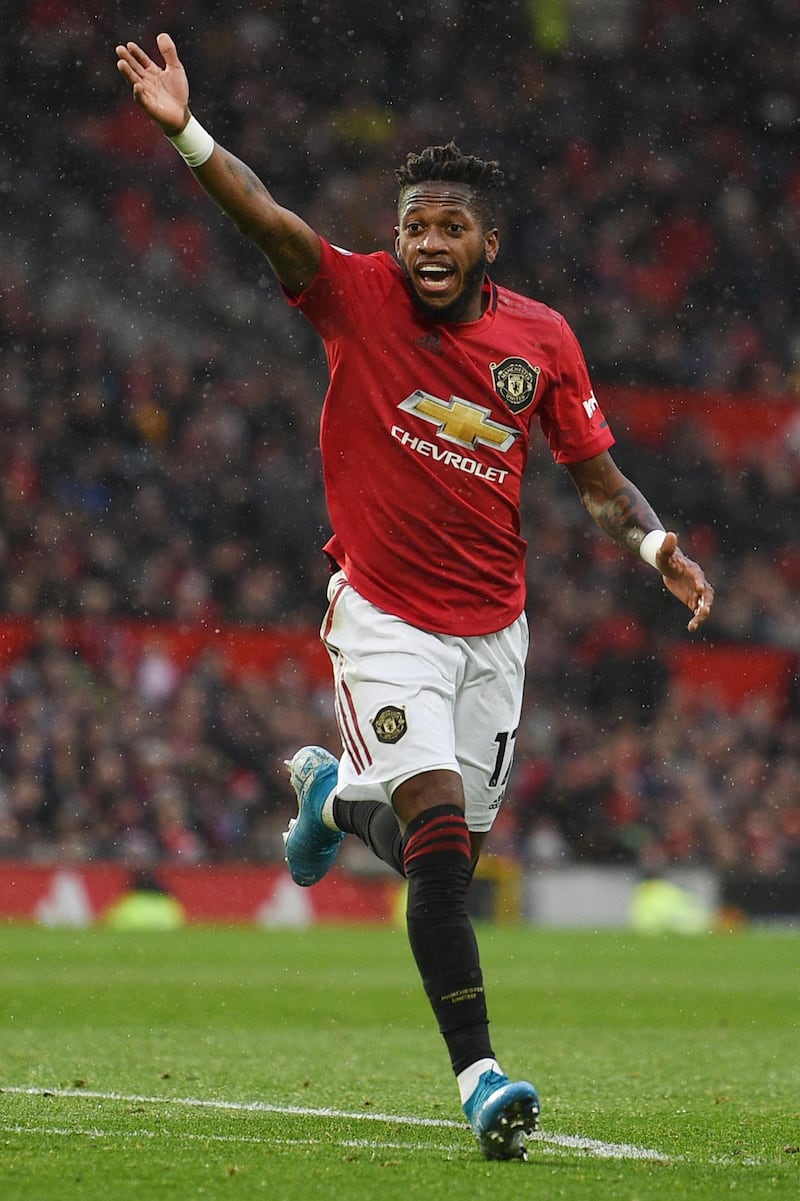 Manchester United's Brazilian midfielder Fred reacts during the English Premier League football match between Manchester United and Everton at Old Trafford in Manchester, north west England, on December 15, 2019. (Photo by Oli SCARFF / AFP) / RESTRICTED TO EDITORIAL USE. No use with unauthorized audio, video, data, fixture lists, club/league logos or 'live' services. Online in-match use limited to 120 images. An additional 40 images may be used in extra time. No video emulation. Social media in-match use limited to 120 images. An additional 40 images may be used in extra time. No use in betting publications, games or single club/league/player publications. / 