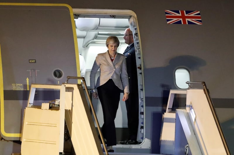 British Prime Minister Theresa May arrives at the Ezeiza International Airport. EPA