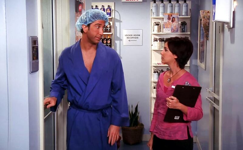 'The One With Ross's Tan' (s10, e3): When it comes to physical comedy, this episode has one of the series' highlights – as well as a cautionary tale about the perils of spray tanning. Ross, inspired by Monica's bronzed glow, stops by a booth for a similar effect but, after misunderstanding the instructions, ends up with a very tanned front, and very pale back. Such a simple premise, but so, so effective. Courtesy Netflix