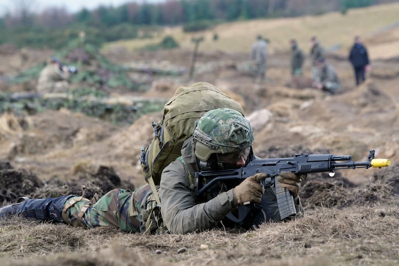 A Ukrainian soldier taking part in a training exercise in northern England last year. PA