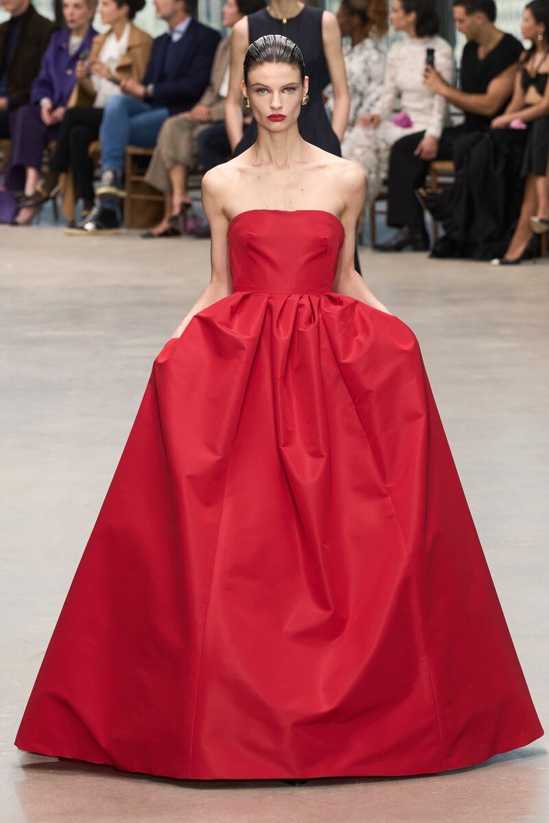 Carolina Herrera's famous gowns came without the usual petticoats, an "undone" update. Photo: Carolina Herrera