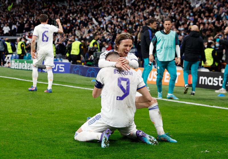 Benzema after his hat-trick. Reuters