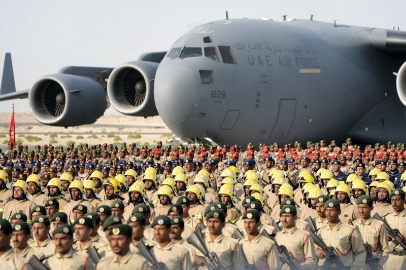 Military personnel on parade during the reception.