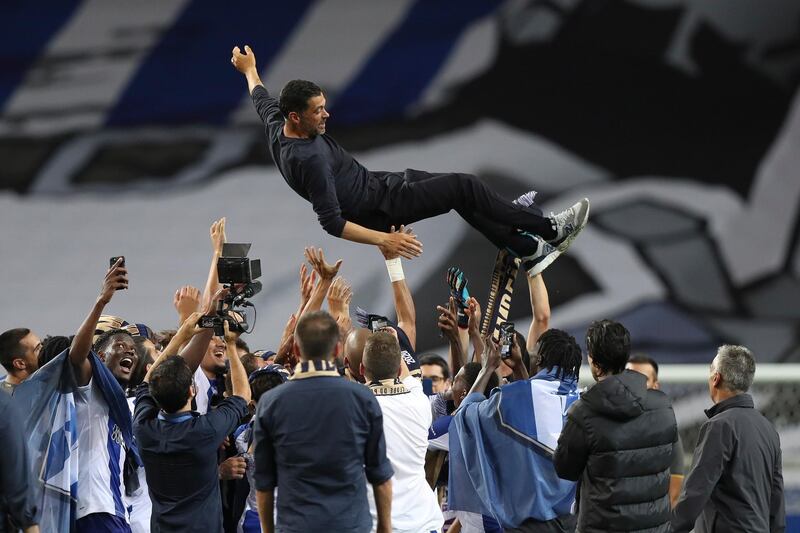 FC Porto's head coach Sergio Conceicao celebrates after winning their 29th Portuguese First League title.  EPA