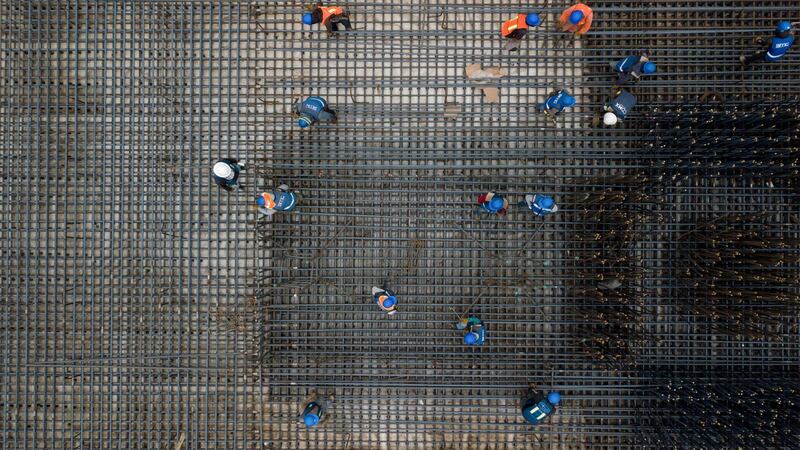 The advances in the construction of new Mexico City airport in Texcoco, Mexico. An army of ironworkers positioned rebar for the ground transportation center next to the terminal. AP Photo