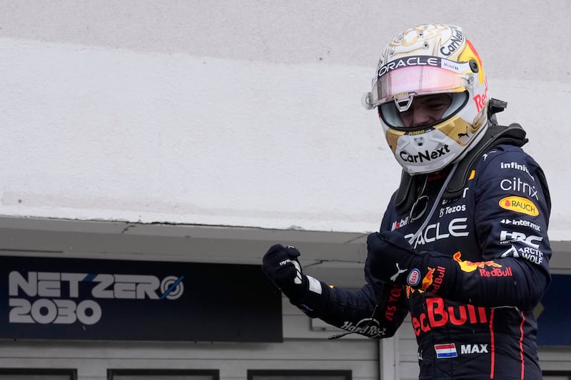 Max Verstappen celebrates after winning in Hungary. AP