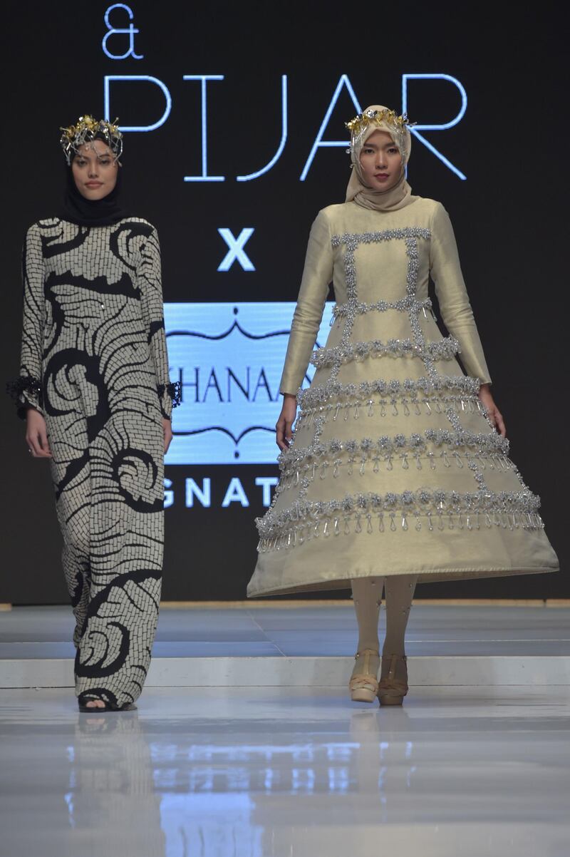 Embroidered creations by Khanaan. AFP