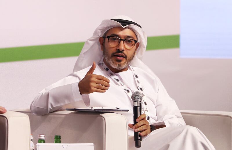 ABU DHABI , UNITED ARAB EMIRATES , November 14  – 2018 :- Mohamed Abushahab , UAE Ambassador to the Kingdom of Belgium and the EU during the session on ‘Breaking the Glass Ceiling in Diplomacy’ at the Diplocon , Abu Dhabi Diplomacy Conference 2018 held at the St. Regis Saadiyat Island Resort in Abu Dhabi. ( Pawan Singh / The National ) For News. Story by Gill Duncan / Daniel Sanderson
