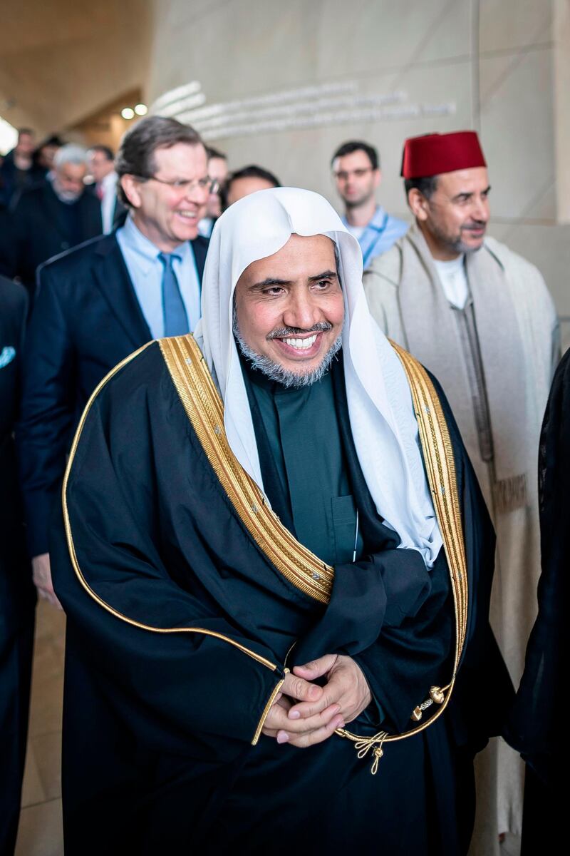 Mohammad Abdulkarim Al Issa and religious leaders of his delegation visit the POLIN Museum of the History of Polish Jews. AFP