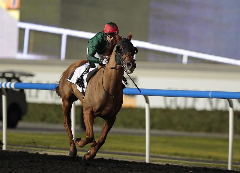 Prince Bishop and Kieren Fallon on their way to victory on Thursday night. Jeffrey E Biteng / The National 