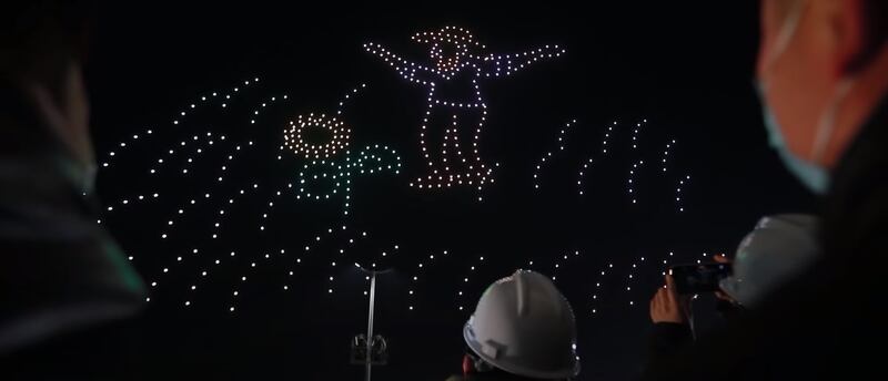 Organisers of the display watch the drones create the artworks. Courtesy Guinness World Records