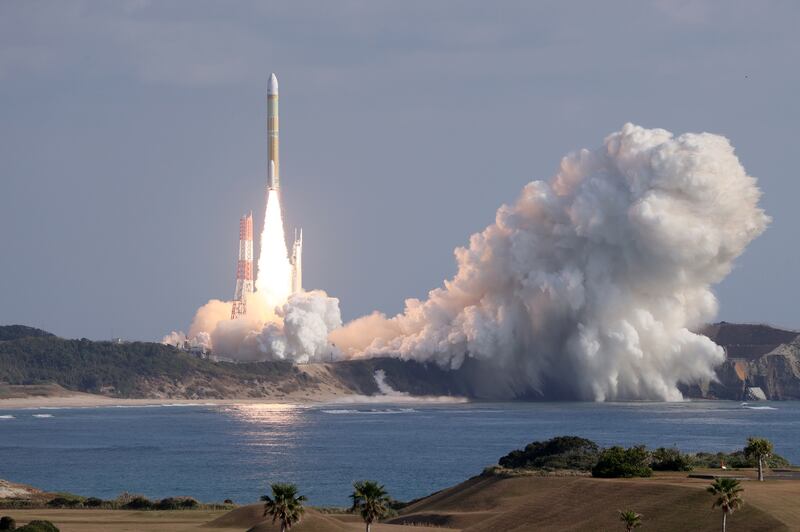 The H3 rocket lifts off from Tanegashima Space Centre in Kagoshima Prefecture, southwestern Japan, on Saturday. EPA