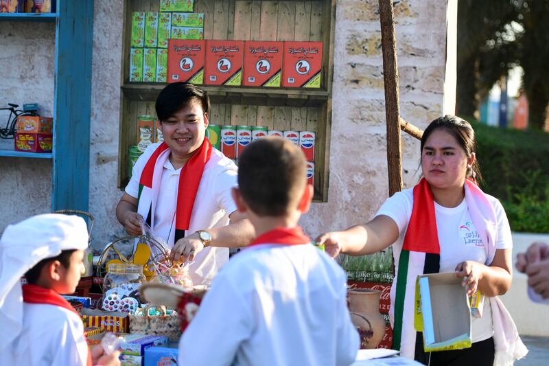 A traditional grocery counter recreates old Emirati culture outside of the library, which contains about 400,000 volumes 