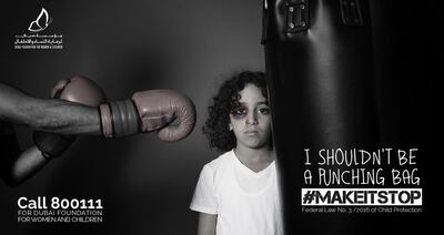 An anti-abuse campaign poster from the Dubai Foundation for Women And Children. Doctors and teachers said abuse is traditionally seen as physical violence, but said neglect can be just as damaging.