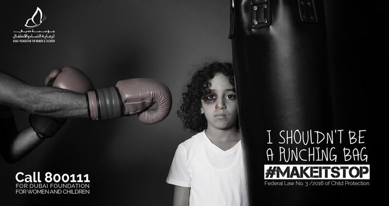 An anti-abuse campaign poster from the Dubai Foundation for Women And Children.
