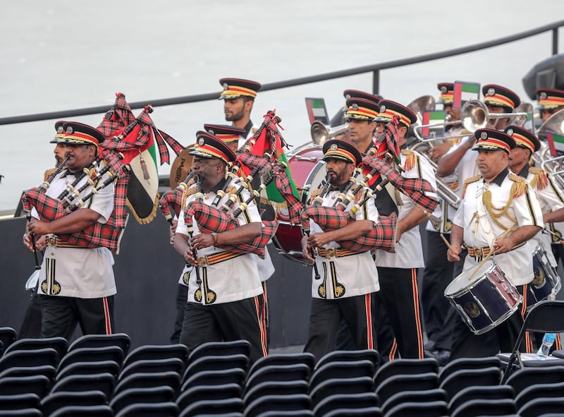 Abu Dhabi, March 14, 2019.  Special Olympics World Games Abu Dhabi 2019 opening ceremony.--Abu Dhabi marching band with cavalry..Victor Besa/The National