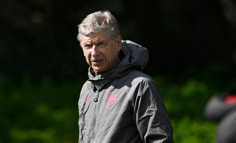 epa06691261 Arsenal's manager Arsene Wenger arrives for his team's training session at Arsenal's training facility in London Colney, Britain, 25 April 2018. Arsenal FC will face Atletico Madrid in their UEFA Europa League semi-final, first leg soccer match on 26 April 2018.  EPA/NEIL HALL