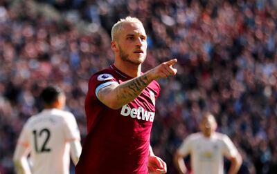 Soccer Football - Premier League - West Ham United v Manchester United - London Stadium, London, Britain - September 29, 2018  West Ham's Marko Arnautovic celebrates scoring their third goal   REUTERS/Eddie Keogh  EDITORIAL USE ONLY. No use with unauthorized audio, video, data, fixture lists, club/league logos or "live" services. Online in-match use limited to 75 images, no video emulation. No use in betting, games or single club/league/player publications.  Please contact your account representative for further details.      TPX IMAGES OF THE DAY