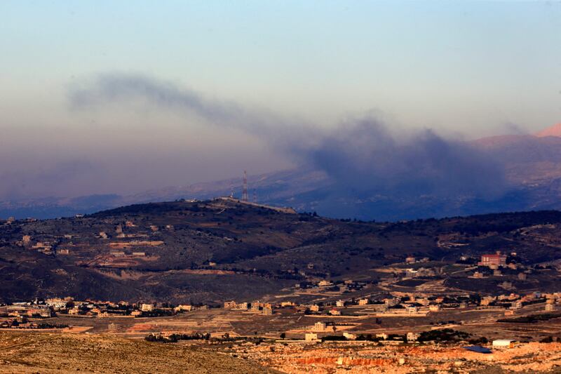 Smoke from an Israeli bombardment of the Lebanese village of Kfarshuba on Wednesday during increased cross-border tensions. AFP