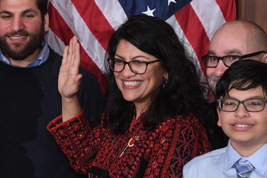 US House Representative Rashida Tlaib participates in a ceremonial swearing-in at the start of the 116th Congress at the US Capitol in Washington, DC. AFP