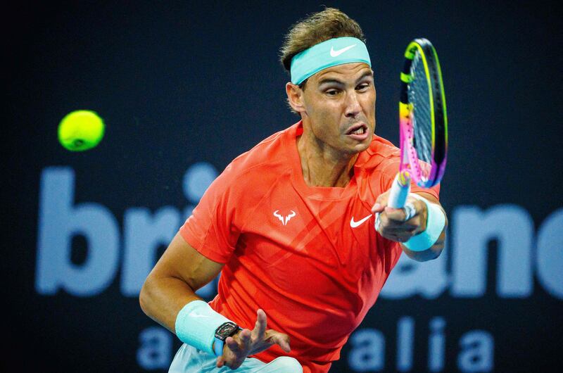 Rafael Nadal hits a return on Sunday. AFP
