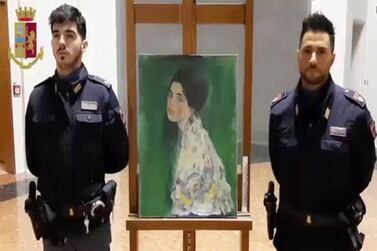 A painting found stashed inside a wall at an Italian museum has been confirmed as the stolen 'Portrait of a Woman' by Austria's Gustav Klimt, prosecutors said on January 17, 2020, two decades after it went missing. AFP / Polizia Di Stato / Italian State Police 