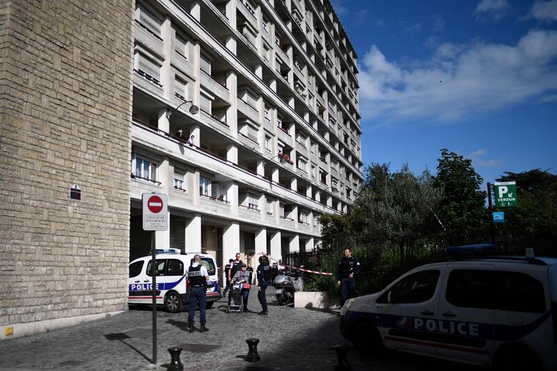 Police gather at the site where a car hit soldiers on patrol in Levallois-Perret. Stephane De Sakutin.