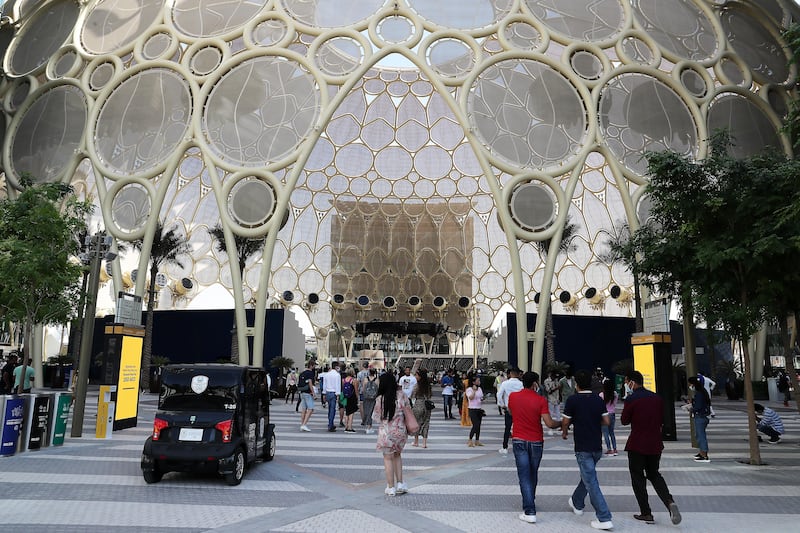Visitors at the EXPO 2020 site in Dubai.  Pawan Singh/The National.
