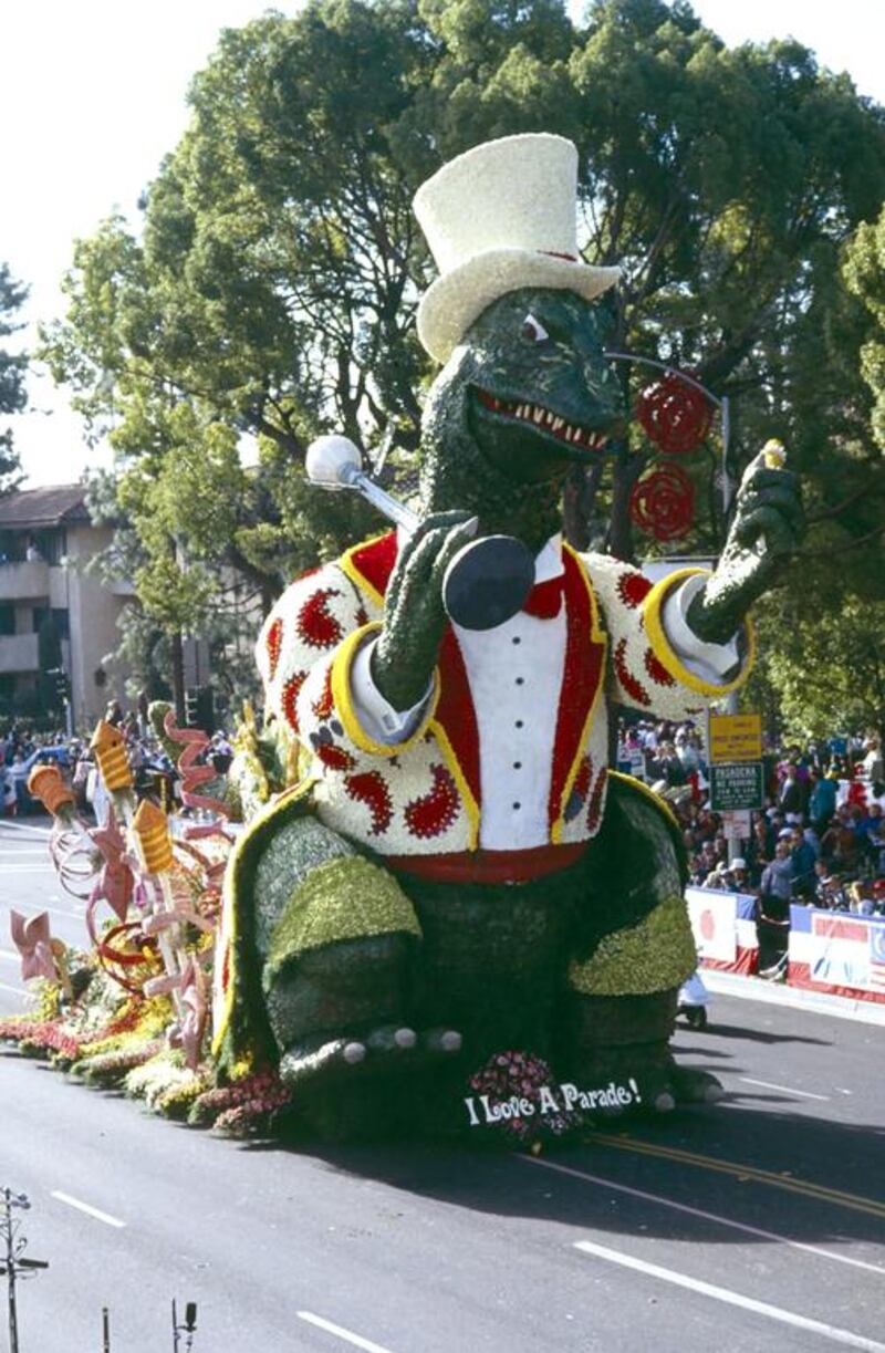 Godzilla on the Honda Float themed “I Love A Parade,” during the Rose Parade in Pasadena, California in 1991. Tournament of Roses Association / AP Photo