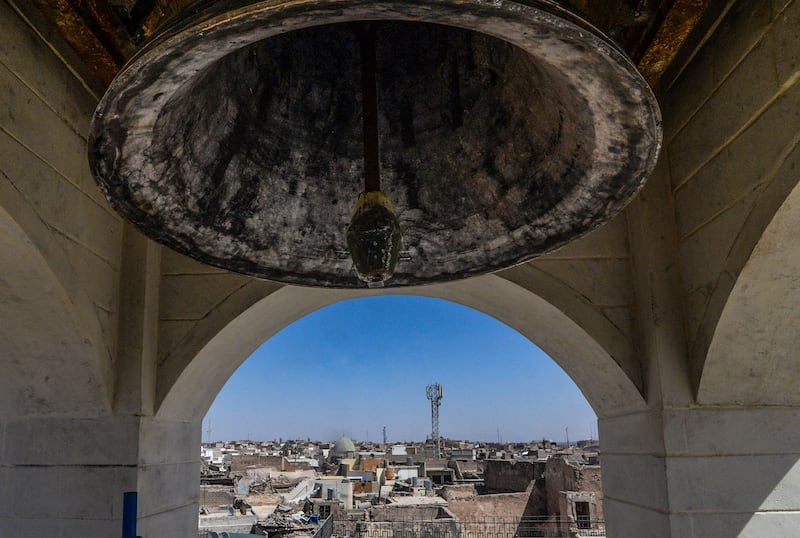 The new bell weighing 285 kilograms was cast in Lebanon, with donations from a charity.  AFP