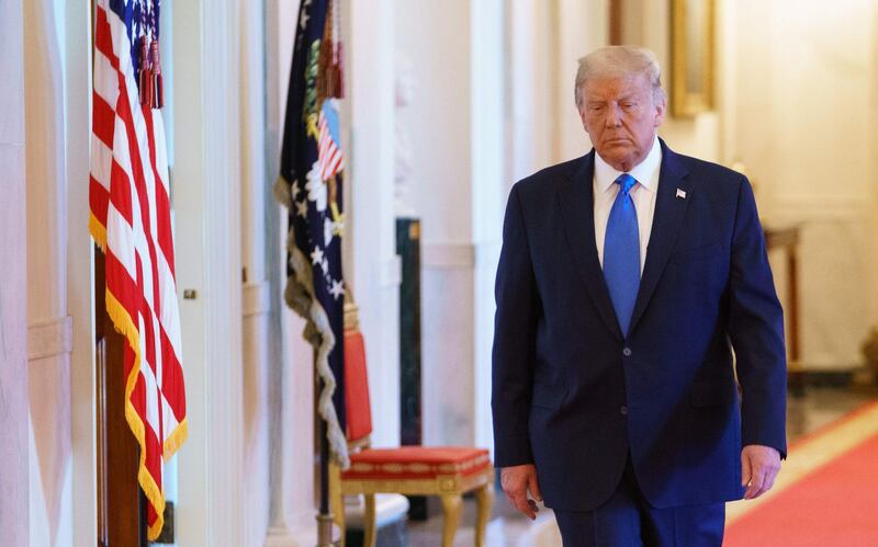 US President Donald Trump arrives for an event honoring Bay of Pigs veterans in the East Room of the White House in Washington, DC on September 23, 2020. / AFP / MANDEL NGAN
