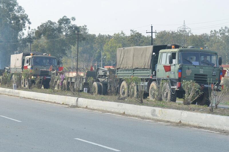 Indian army convoy moves through the roads on the outskirts of Amritsar. AFP