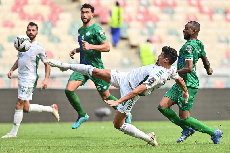 Algeria forward Baghdad Bounedjah attempts a shot at goal. AFP