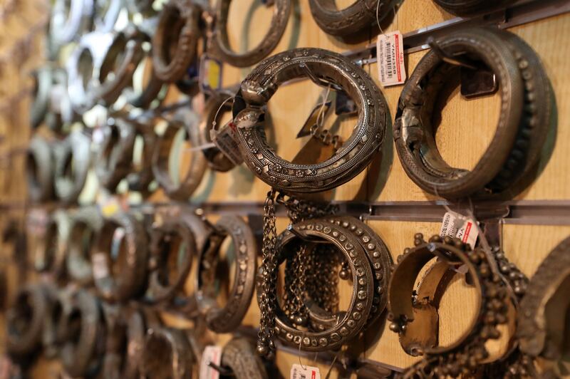 Silver bangles from Oman that cost at least Dh200. The museum offers a vast array of crafts made by women. Pawan Singh / The National