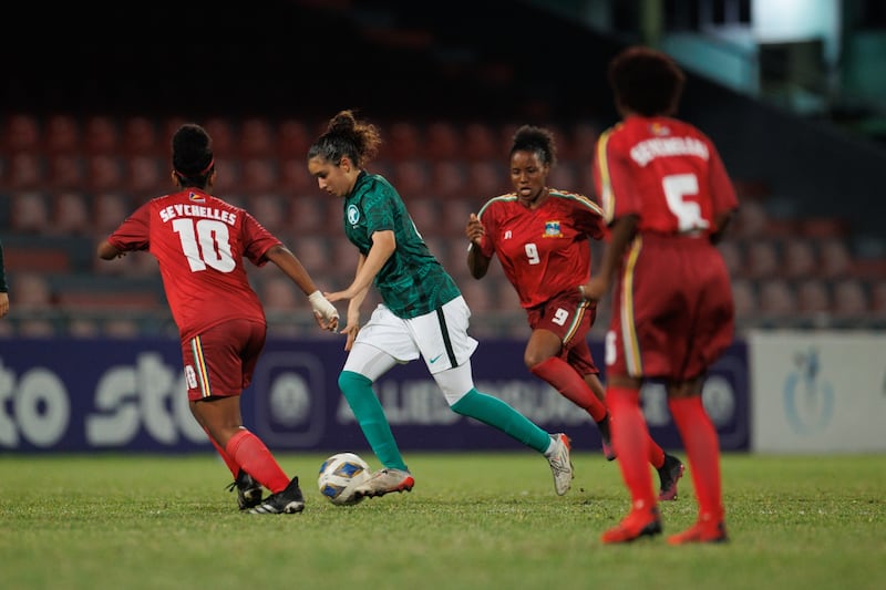 Saudi Arabia in action against Seychelles. Photo: SAFF